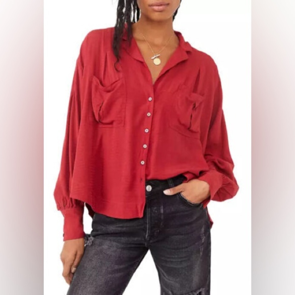 Free People Scarlet Button-Down Shirt